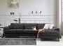 Canapé d'angle droit velours anthracite avec têtières relevables et pieds metal noir Briko 308 cm