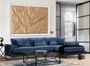 Canapé d'angle droit velours bleu avec têtières relevables et pieds metal noir Briko 308 cm