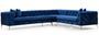 Canapé d'angle gauche capitonné velours bleu marine et pieds chromés Herakles 270 cm