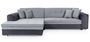Canapé d'angle gauche convertible 4 places tissu gris clair chiné et simili noir Looka 295 cm