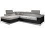 Canapé d'angle gauche convertible tissu gris clair et simili noir Marido 275 cm
