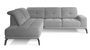 Canapé d'angle gauche design matelassé tissu doux brillant gris clair et pied noir Kazane 275 cm