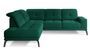 Canapé d'angle gauche design matelassé tissu doux brillant vert et pied noir Kazane 275 cm