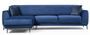 Canapé d'angle gauche design velours bleu marine et pieds acier noir Liza