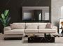 Canapé d'angle gauche velours beige clair têtières relevables pieds metal noir Briko 308 cm