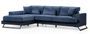 Canapé d'angle gauche velours bleu avec têtières relevables et pieds metal noir Briko 308 cm