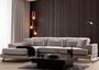 Canapé d'angle gauche velours gris avec têtières relevables et pieds metal noir Briko 308 cm