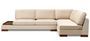 Canapé d'angle velours beige avec plateau en bois noyer Kiza 313 cm