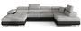 Canapé design panoramique U convertible droit tissu gris clair et simili noir avec coffre de rangement Romano 345 cm