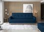 Canapé lit 3 places tissu bleu foncé et pieds en bois de hêtre Saline 216 cm
