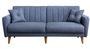 Canapé lit 3 places tissu lin bleu jean et pieds bois naturel Shekal 210 cm
