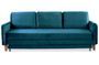 Canapé lit 3 places velours bleu et pieds bois clair Lix 210 cm