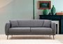 Canapé moderne 3 places tissu gris et pieds métal noir Kezila 214 cm