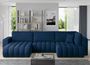 Canapé panoramique convertible design capitonné tissu bleu foncé méridienne gauche Boston 350 cm