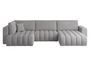 Canapé panoramique convertible design capitonné tissu gris clair méridienne droite Boston 350 cm