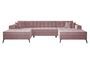 Canapé panoramique convertible tissu doux brillant capitonné rose clair Romy 350 cm