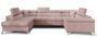 Canapé panoramique convertible tissu rose clair avec coffre de rangement Triano 342 cm