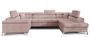 Canapé panoramique convertible tissu rose clair avec coffre de rangement Triano 342 cm