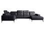 Canapé panoramique design simili cuir noir têtières angle gauche avec accoudoir Stan 350 cm