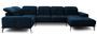 Canapé panoramique design tissu bleu nuit têtières angle gauche avec accoudoir Stan 350 cm
