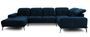 Canapé panoramique design tissu bleu nuit têtières angle droit avec accoudoir Stan 350 cm