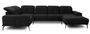 Canapé panoramique design tissu noir têtières angle gauche avec accoudoir Stan 350 cm