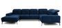 Canapé panoramique design velours bleu nuit têtières angle droit avec accoudoir Stan 350 cm