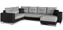 Canapé panoramique tissu gris clair et simili cuir noir en forme de U convertible avec petit coffre de rangement Lizzio 312 cm