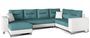 Canapé panoramique tissu vert et simili cuir blanc en forme de U convertible avec petit coffre de rangement Lizzio 312 cm