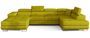 Canapé panoramique tissu vert moutarde convertible avec coffre de rangement Romano 345 cm