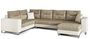 Canapé panoramique tissu beige clair chiné et simili cuir beige en forme de U convertible avec petit coffre de rangement Lizzio 312 cm