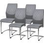 Chaise design tissu gris clair et métal chromé Bekam - Lot de 4