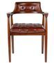 Chaise avec accoduoir bois massif vernis et cuir veritable capitonné Artano