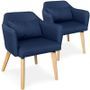 Chaise avec accoudoirs tissu bleu et pieds bois clair Biggie - Lot de 2