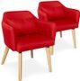 Chaise avec accoudoirs tissu rouge et pieds bois clair Biggie - Lot de 2