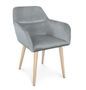 Chaise avec accoudoirs velours argent et pieds bois clair Nathy