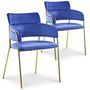 Chaise avec accoudoirs velours bleu et pieds métal doré Alexi - Lot de 2