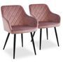 Chaise avec accoudoirs velours rose et pieds métal noir Sia - Lot de 2