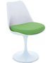 Chaise blanc brillant avec coussin tissu vert pétale de tulipe