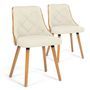 Chaise bois naturel et assise tissu beige Pako - Lot de 2