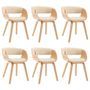 Chaise de salle à manger bois clair courbé et similicuir beige Kobaly- Lot de 6