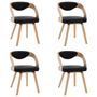 Chaise de salle à manger bois clair courbé et similicuir noir Kobaly- Lot de 4