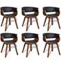 Chaise de salle à manger bois marron courbé et similicuir noir Kobaly - Lot de 6