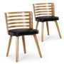 Chaise design bois clair et simili noir Rouby - Lot de 2