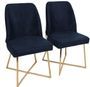 Chaise design velours bleu marine et pieds doré Skyma - Lot de 2