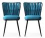 Chaise design velours bleu turquoise et pieds doré Ribaldi - Lot de 2