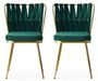 Chaise design velours vert et pieds doré Ribaldi - Lot de 2