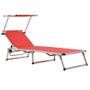 Chaise longue pliable à auvent textilène rouge et métal Pegun