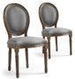 Chaise médaillon bois et tissu gris Louis XVI - Lot de 2