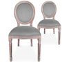 Chaise médaillon bois vieilli et tissu gris Louis XVI - Lot de 2